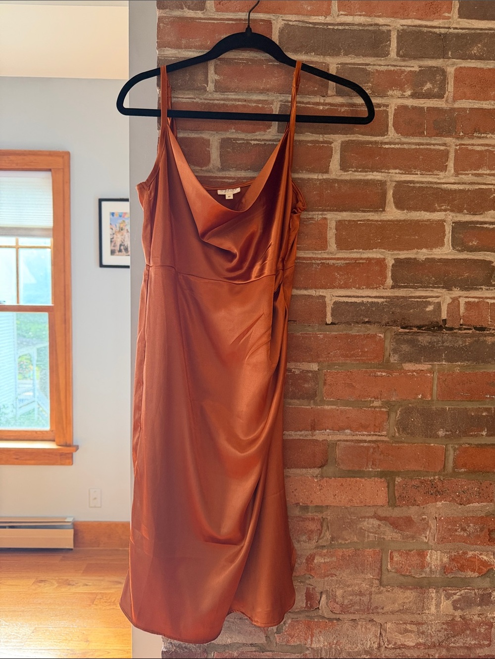 Satin Cowl Midi Dress in Rust - Women's Sleek Slip Dress
